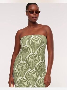 Abercrombie & Fitch Strapless Green Palm-Print Mini Dress